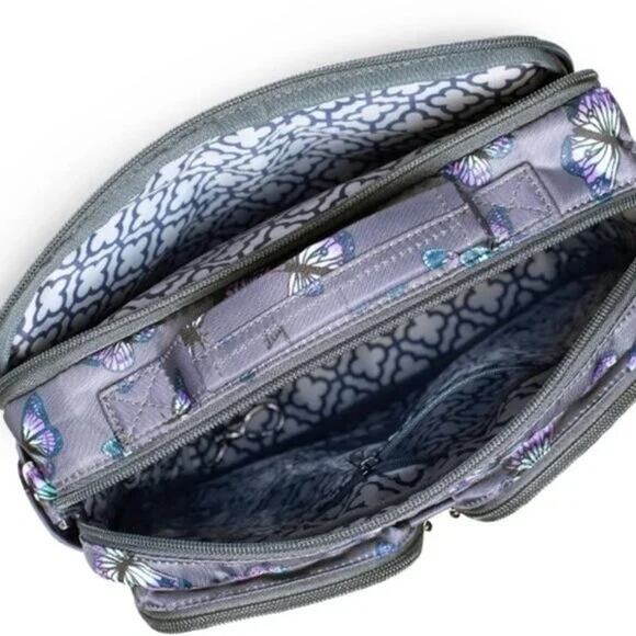 LUG Navigator Butterfly Grey RFID Messenger Crossbody Tote Bag - Picture 5 of 7